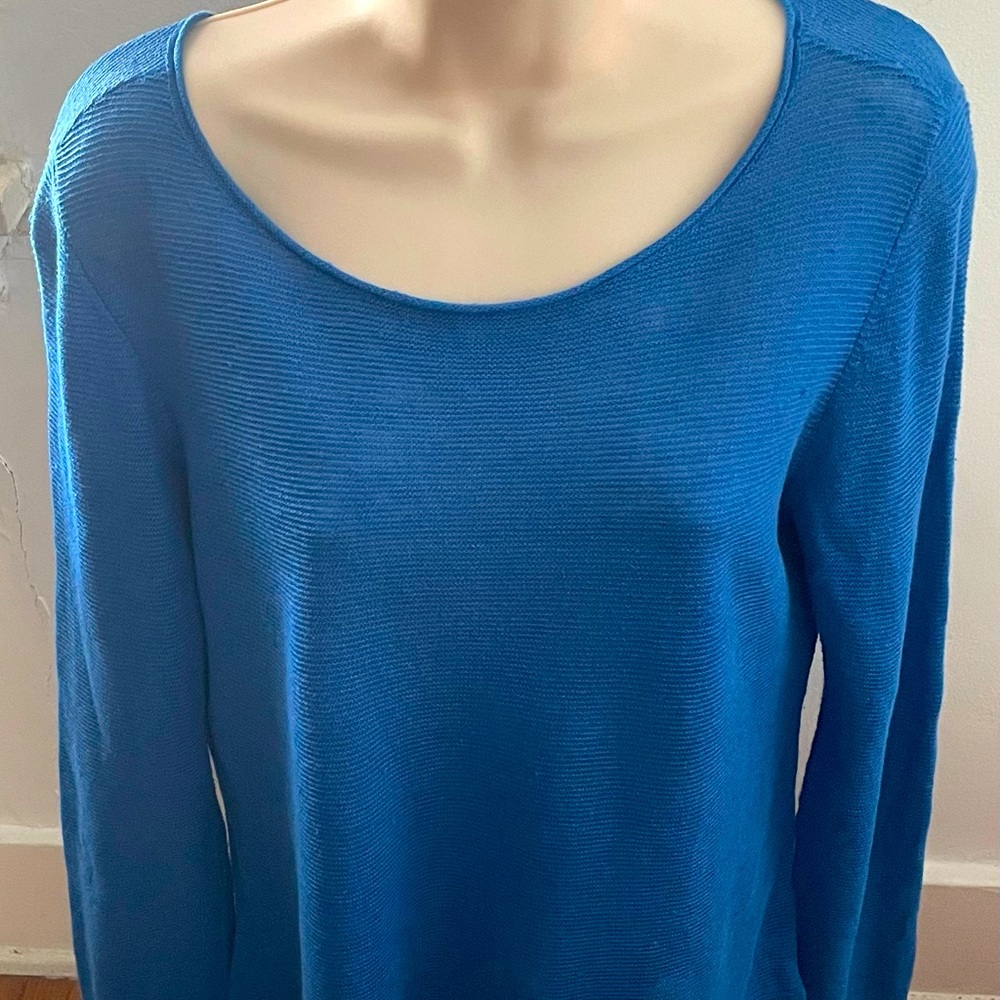 Eileen Fisher 100% organic linen blue knit long sleeves lagenlook top, size S